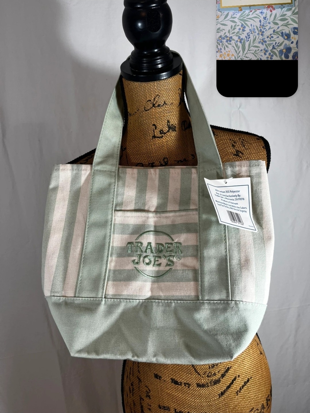 Trader Joe's Mint Green Stripe Canvas Tote